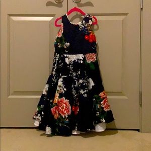 Navy blue floral dress for girls